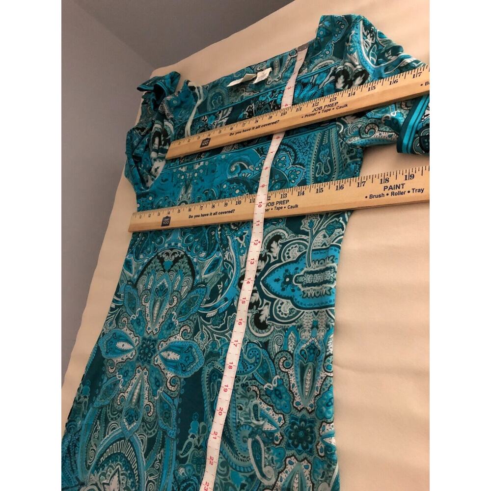Allison Brittney Shift Dress Womens Medium Blue Paisley Square Neck Stretch - Picture 7 of 8